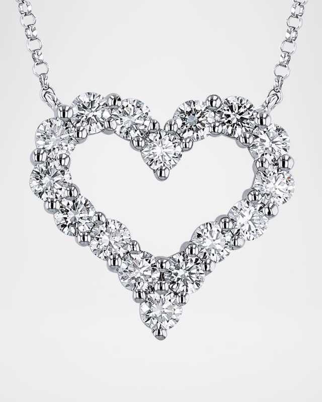 18K White Gold Diamond Heart Pendant Necklace, 16"L, 3.49tcw